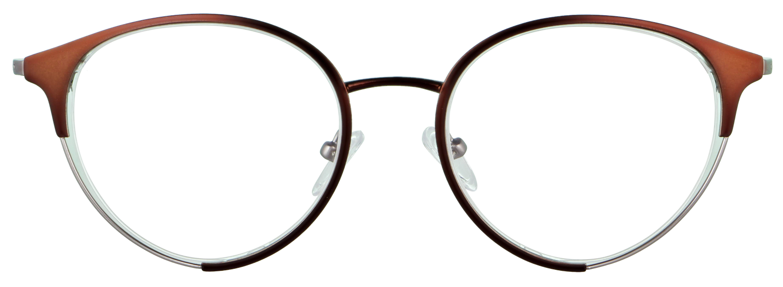 Das Bild zeigt die Eyebar Brille Rom in braun-silber von vorne.